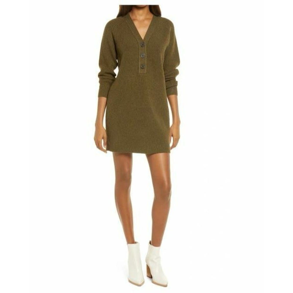 NWT Madewell Olive Henley Sweater Dress - XS